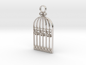 Vintage Birdcage Pendant Charm in Rhodium Plated Brass