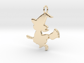 Cartoon Witch Cute Halloween Pendant Charm in 14k Gold Plated Brass