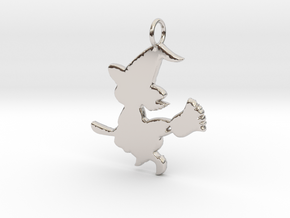 Cartoon Witch Cute Halloween Pendant Charm in Rhodium Plated Brass