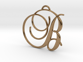 Elegant Script Monogram B Pendant Charm in Natural Brass