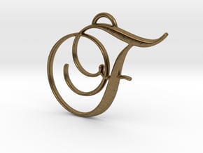 Elegant Script Monogram F Pendant Charm in Natural Bronze