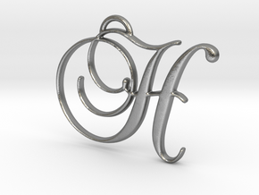 Elegant Script Monogram H Pendant Charm in Natural Silver