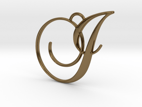 Elegant Script Monogram I Pendant Charm in Polished Bronze