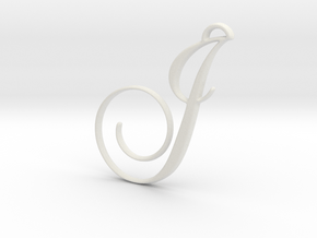 Elegant Script Monogram J Pendant Charm in White Natural Versatile Plastic