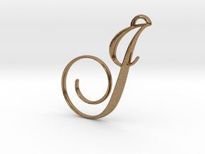 Elegant Script Monogram J Pendant Charm in Natural Brass