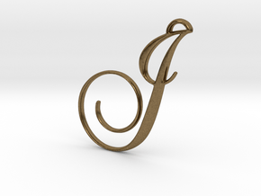 Elegant Script Monogram J Pendant Charm in Natural Bronze