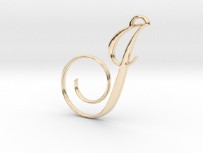 Elegant Script Monogram J Pendant Charm in 14k Gold Plated Brass