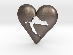 Croatia in Heart Pendant in Polished Bronzed Silver Steel