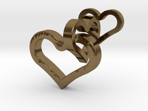 3 hearts pendant in Polished Bronze (Interlocking Parts)