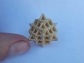 64 Tetrahedron Grid Outline Unfilled in Polished Gold Steel