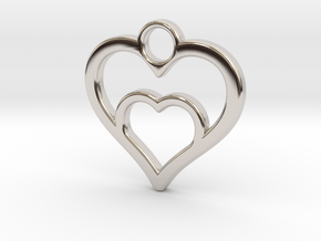 Heart in heart in Rhodium Plated Brass: Small