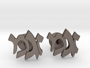Hebrew Monogram Cufflinks - "Zayin Mem Gimmel" in Polished Bronzed Silver Steel