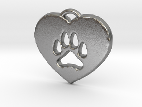 heart paw in Natural Silver