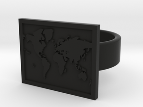 World Map Ring in Black Natural Versatile Plastic: 8 / 56.75