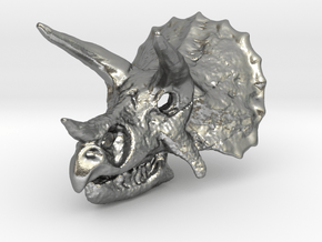 Triceratops Dinosaur Skull Pendant in Natural Silver