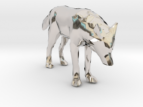 Lowpoly Wolf in Rhodium Plated Brass
