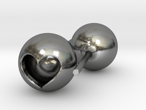 Heart Core Ball Earings in Polished Silver