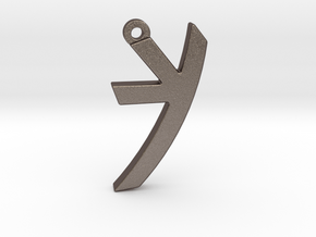 Letter KAF - Paleo Hebrew - with Chain Loop in Polished Bronzed Silver Steel
