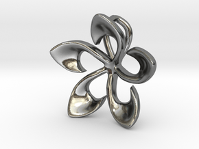 Flowering Plumaria Pendant in Polished Silver: Large