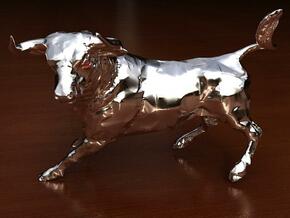 Wall Street Stock Market Bull in Fine Detail Polished Silver