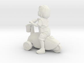 Scanned Little Girl rides a toy car - 8CM High in White Natural Versatile Plastic