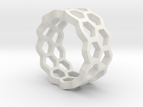 Double Hex Ring 7 in White Natural Versatile Plastic