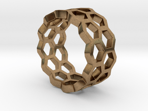Double Hex Ring 7 in Natural Brass