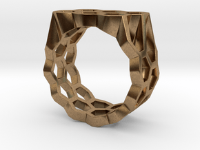 Double Hex Ring, Flat Top, Size 7 in Natural Brass