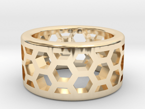 Straight Edge Honeycomb Ring in 14k Gold Plated Brass: 4.5 / 47.75