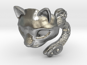 Cat Mask Ring in Natural Silver: 8 / 56.75