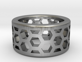 Straight Edge Honeycomb Ring Sizes 7 - 9.5 in Natural Silver: 7 / 54
