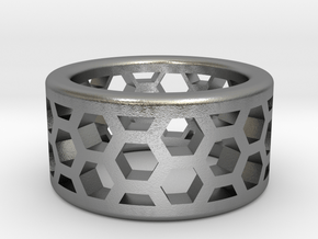Straight Edge Honeycomb Ring Sizes 10 - 13 in Natural Silver: 10 / 61.5