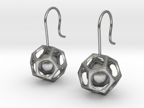 Dodecahedron earrings in Natural Silver (Interlocking Parts)