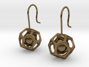 Dodecahedron earrings in Natural Bronze (Interlocking Parts)