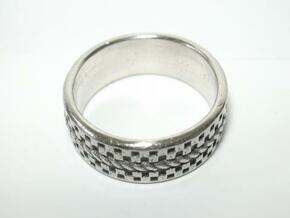 Check Rope ring 17.5mm, US 7 1/4, UK O1/2 in Polished Bronzed Silver Steel