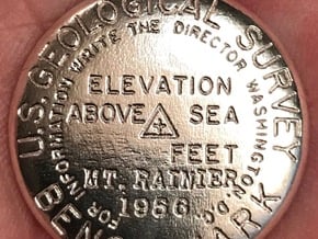 Mt Rainier USGS Bench Mark keychain in Natural Silver