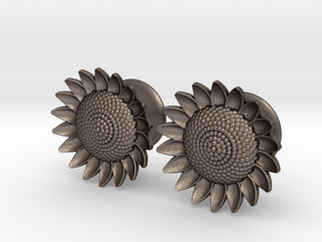 Sunflower 5/8" ear plugs 16mm in Polished Bronzed Silver Steel