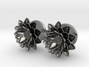 Lotus flower 5/8" ear plugs 16mm in Polished Silver