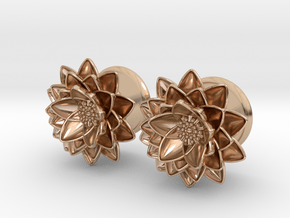 Lotus flower 5/8" ear plugs 16mm in 14k Rose Gold Plated Brass