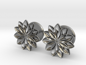5/8" ear plugs 16mm - Flowers - 11 petals in Polished Silver