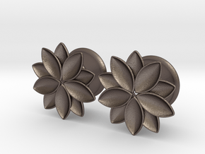 Flower - 10 petals - 5/8" ear plugs 16mm in Polished Bronzed Silver Steel