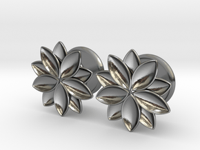 Flower - 10 petals - 5/8" ear plugs 16mm in Polished Silver