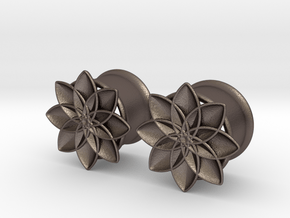 5/8" ear plugs 16mm - Flowers - 8 petals in Polished Bronzed Silver Steel