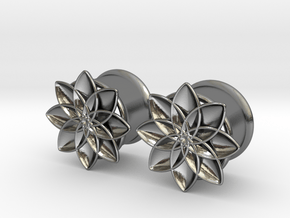 5/8" ear plugs 16mm - Flowers - 8 petals in Polished Silver