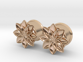 5/8" ear plugs 16mm - Flowers - 8 petals in 14k Rose Gold Plated Brass
