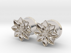 5/8" ear plugs 16mm - Flowers - 8 petals in Rhodium Plated Brass