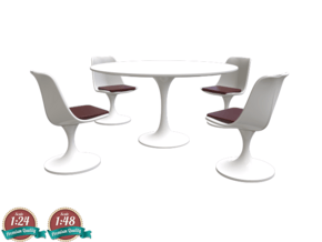 Miniature Tulip Table & 4 Chairs - Eero Saarinen in White Natural Versatile Plastic: 1:24