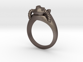 Helmet Fallout Ring in Polished Bronzed Silver Steel: Medium