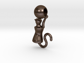 Playful Cat with Ball in Polished Bronze Steel