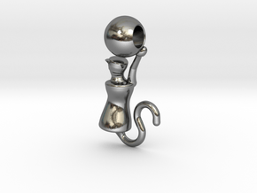 Playful Cat with Ball in Polished Silver